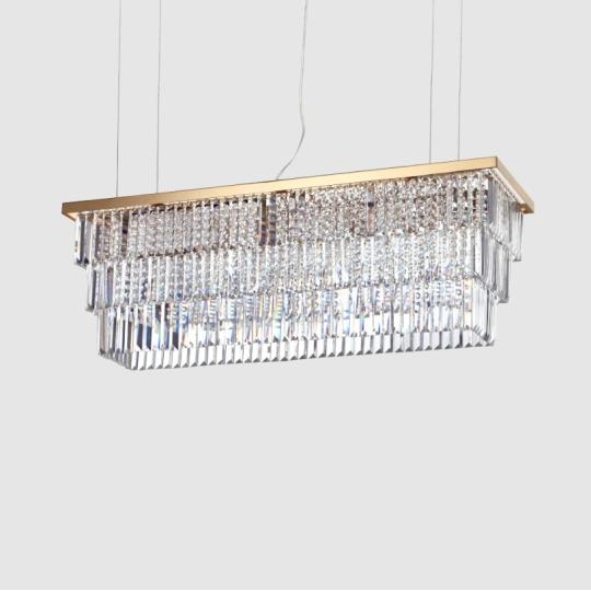 krystalovy luster zlaty ramovy luster dlhy krystalovy privesok lampa jedalensky stol osvetlenie elegantne mestske zlato.jpg